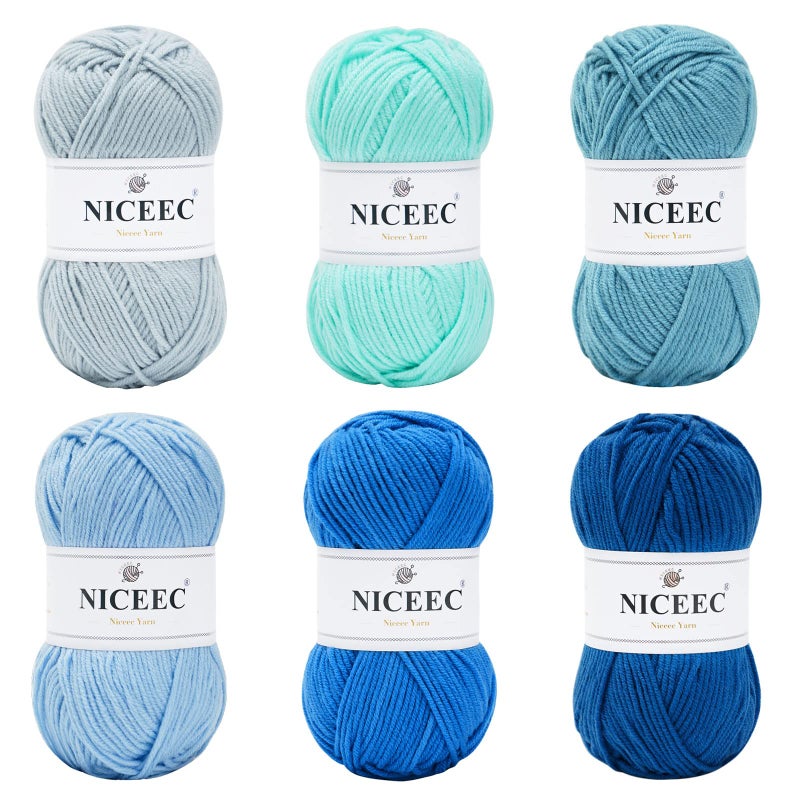NICEEC 300g Soft Assorted Colors Yarn  Sport Weight100 Acrylic 4 Ply Bonbons Yarn for Crochet  Knit DIY Project Starter Kit for Kids or AdultsTotal 870yds  Blue Series
