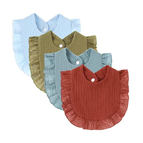 Nishine 4 PACK Solid Muslin Baby Drool Bibs Set for Unisex Boys Girls Cotton Adjustable Teething Feeding Drooling Bibs (Blue Set) - Image 1