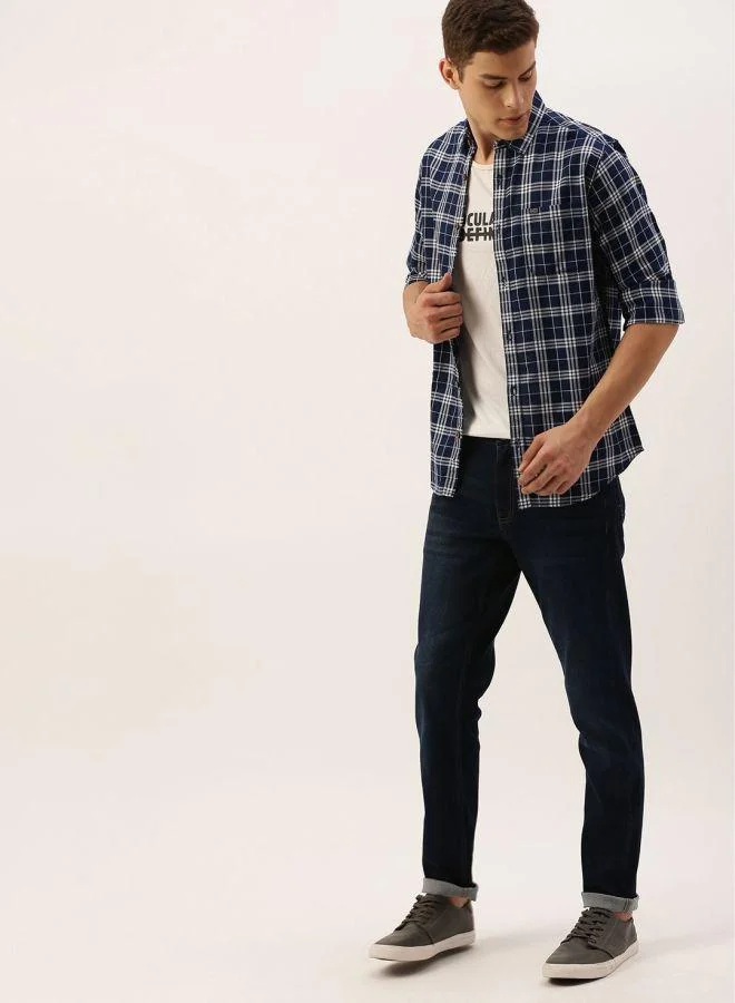 The Indian Garage Co Men Slim Fit Checkered Full Sleeves Spread Collar Casual Shirt