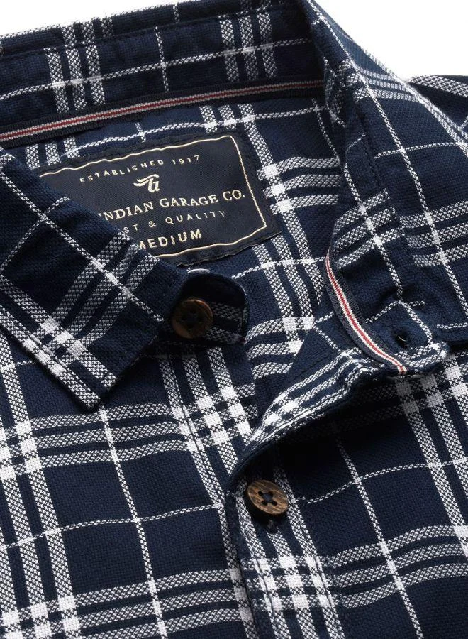 The Indian Garage Co Men Slim Fit Checkered Full Sleeves Spread Collar Casual Shirt