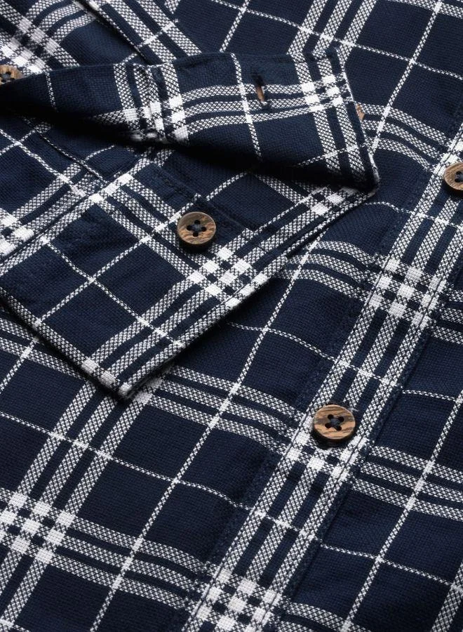 The Indian Garage Co Men Slim Fit Checkered Full Sleeves Spread Collar Casual Shirt
