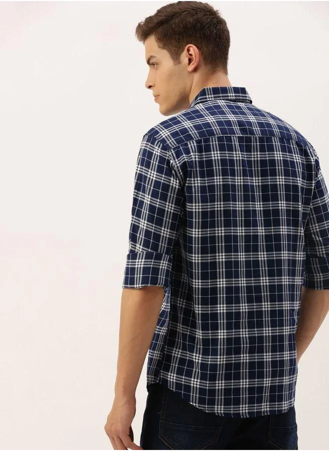 شركة المرآب الهندية Men Slim Fit Checkered Full Sleeves Spread Collar Casual Shirt