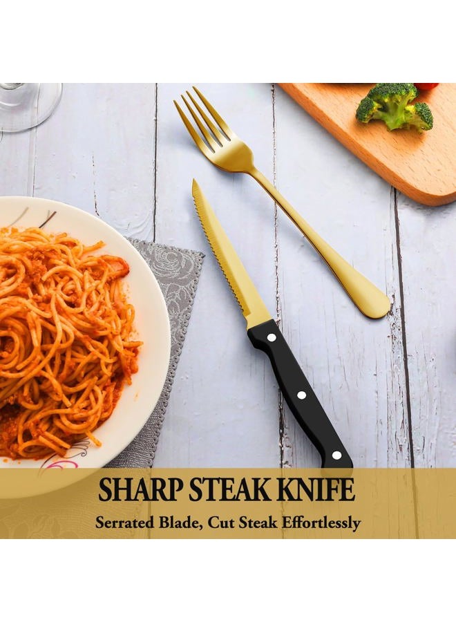 MUTNITT 24 Pcs Gold Silverware Set with Steak Knives, Stainless Steel Flatware Cutlery Set Service for 4, Kitchen Tableware Set, Utensil Set for Home and Restaurant, Knives Forks Spoon Set, Dishwasher Safe - Image 5