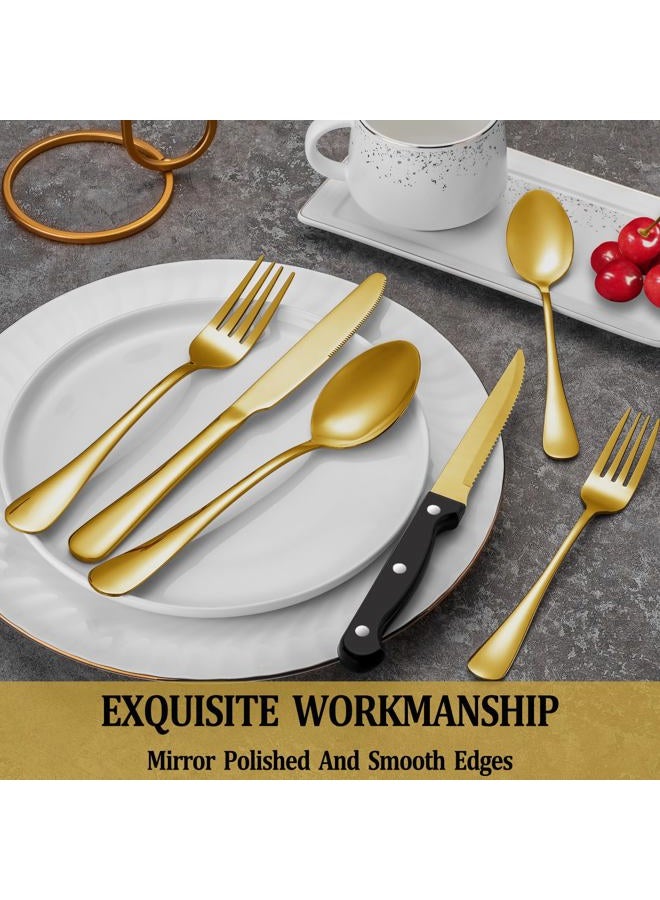 MUTNITT 24 Pcs Gold Silverware Set with Steak Knives, Stainless Steel Flatware Cutlery Set Service for 4, Kitchen Tableware Set, Utensil Set for Home and Restaurant, Knives Forks Spoon Set, Dishwasher Safe - Image 4