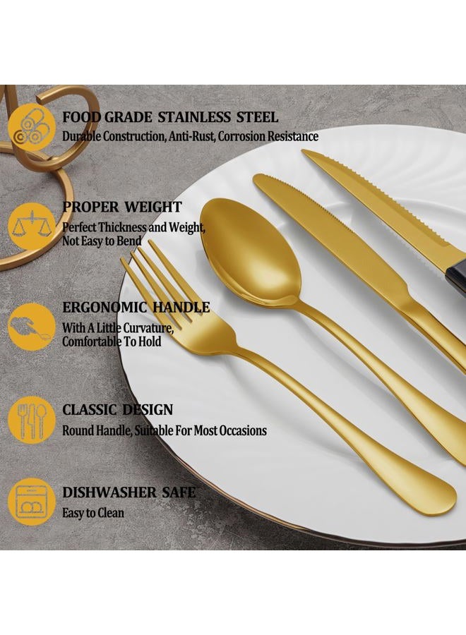 MUTNITT 24 Pcs Gold Silverware Set with Steak Knives, Stainless Steel Flatware Cutlery Set Service for 4, Kitchen Tableware Set, Utensil Set for Home and Restaurant, Knives Forks Spoon Set, Dishwasher Safe - Image 3