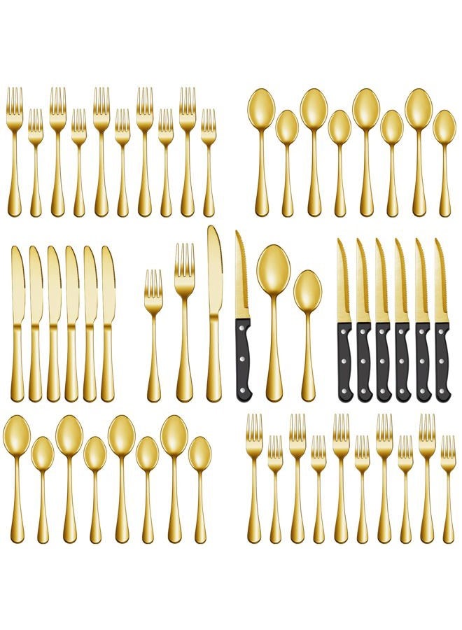 MUTNITT 24 Pcs Gold Silverware Set with Steak Knives, Stainless Steel Flatware Cutlery Set Service for 4, Kitchen Tableware Set, Utensil Set for Home and Restaurant, Knives Forks Spoon Set, Dishwasher Safe - Image 1
