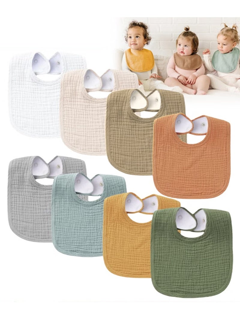 8 Pack Breathable Muslin Baby Bibs, Bandana Drool Bibs for Newborns and Infants, Soft and Absorbent Cotton Fabric (Neutral Colors) - Image 1