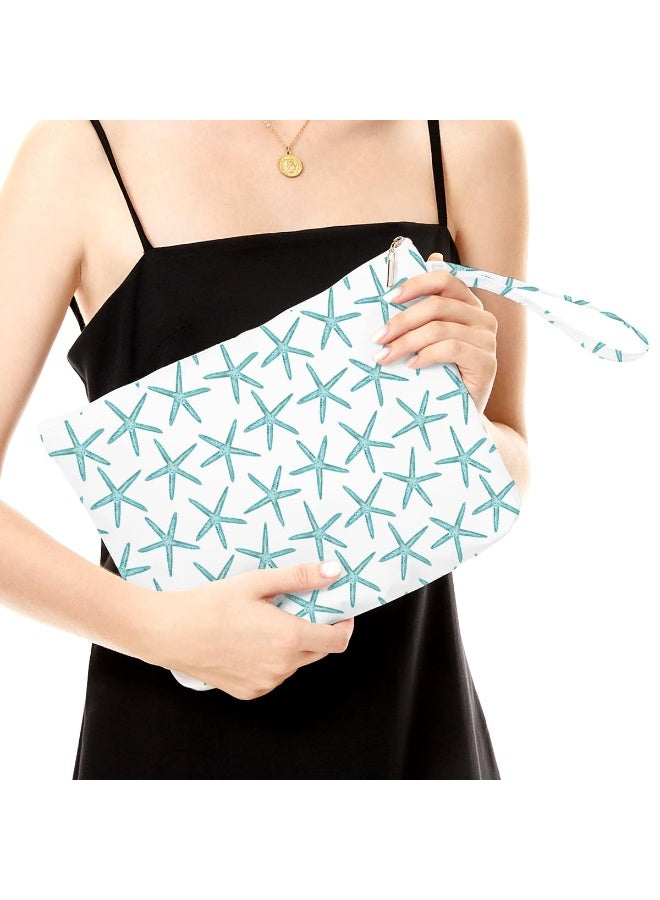 Fokongna Travel Makeup Bag - Wet Dry Bag for Swimsuit, Beach Pool Diapers, Dirty Yoga Gym Clothes - Zipper Pouch for Women, Sister, Friends - Ocean Sea Shells Beach Starfish - Image 2