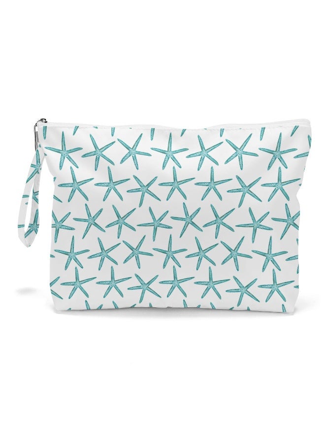 Fokongna Travel Makeup Bag - Wet Dry Bag for Swimsuit, Beach Pool Diapers, Dirty Yoga Gym Clothes - Zipper Pouch for Women, Sister, Friends - Ocean Sea Shells Beach Starfish - Image 1
