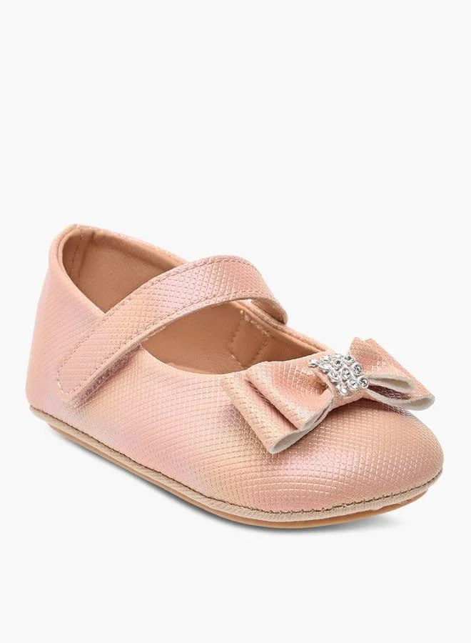 Barefeet Girls Bow Accent Booties with Hook and Loop Closure