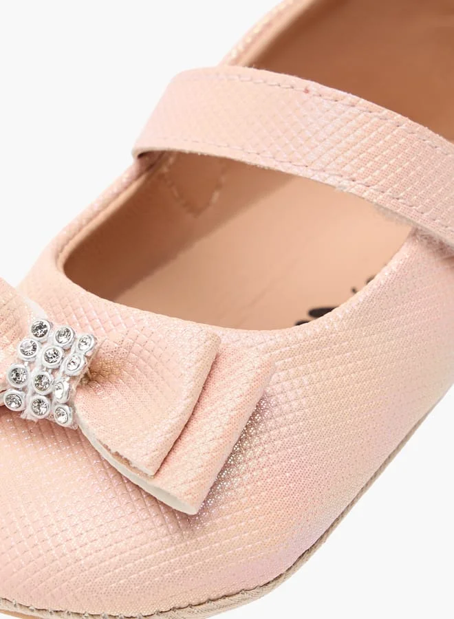 Barefeet Girls Bow Accent Booties with Hook and Loop Closure