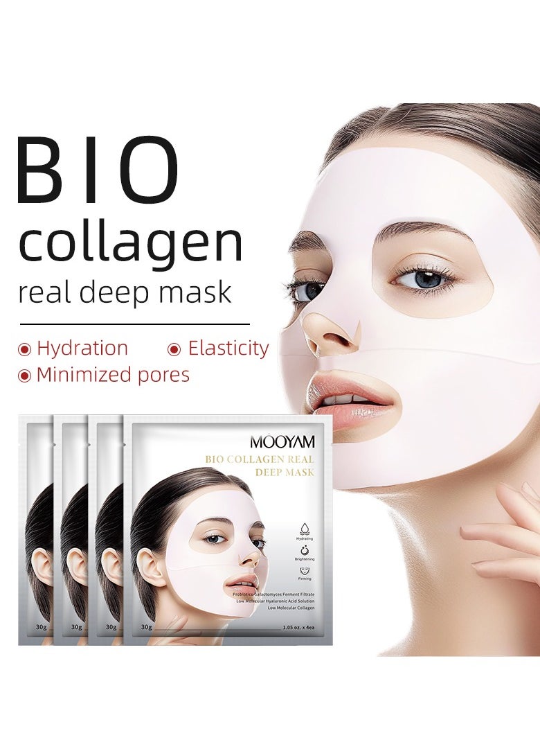 MOOYAM - BIO Collagen Real Deep Face Mask Hydrating, Hydrating Overnight Hydrogel Mask ,Pore Minimizing, Elasticity Improvement （4Pack） - Image 1