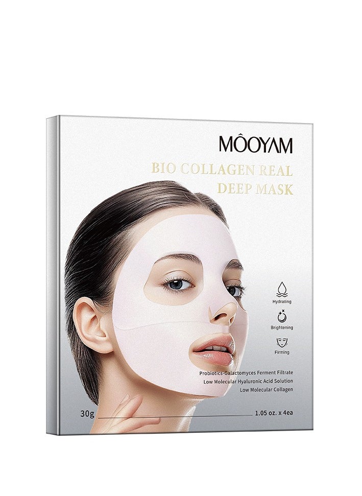 MOOYAM - BIO Collagen Real Deep Face Mask Hydrating, Hydrating Overnight Hydrogel Mask ,Pore Minimizing, Elasticity Improvement （4Pack） - Image 1