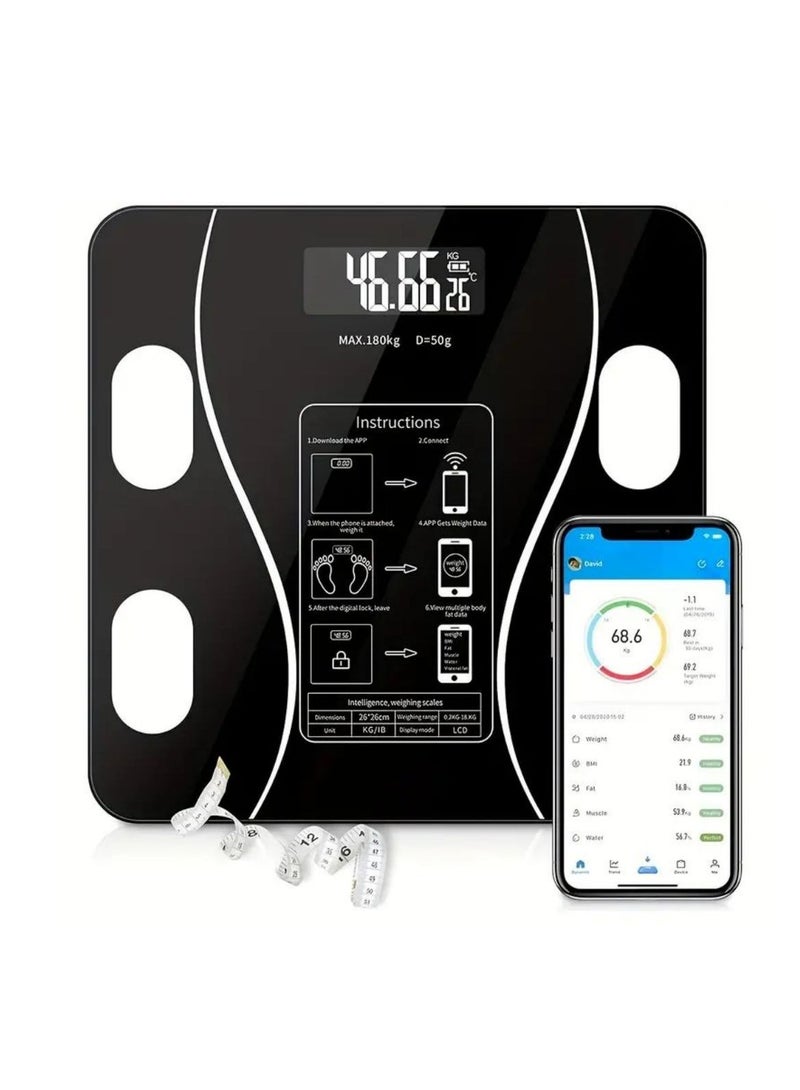 Body Fat Scale BT BMI Body Scales Smart Wireless Digital Weight Scale Body Composition Analyzer Weighing Scale (Balck) - Image 1