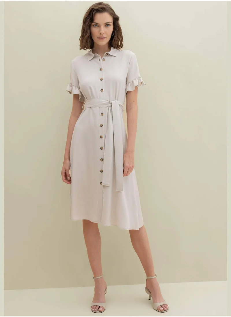 DeFacto Woman Shirt Neck Short Sleeve Woven Dress