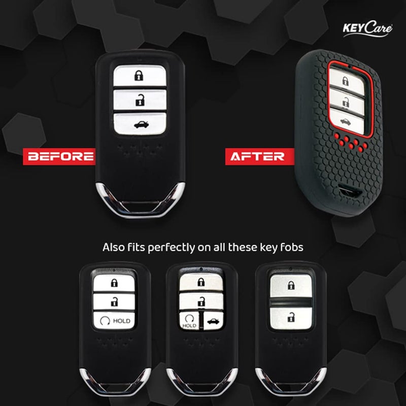 KCARE Keycare® Silicone Key Cover & Keychain Compatible for Honda City, Civic, Amaze, Elevate, WR-V, Accord, BR-V, CR-V, Mobilio, Jazz, Brio Smart Key (Black +MAH Key Holder) - Image 4
