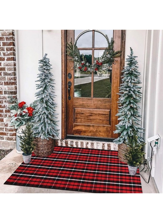 LEEVAN Buffalo Plaid Front Door Mat 24"x 51" Cotton Checkered Porch Rug Outdoor Washable Woven Welcome Doormat for Layered Kitchen Farmhouse Bathroom Entryway Throw Carpet, Black and Red - Image 1