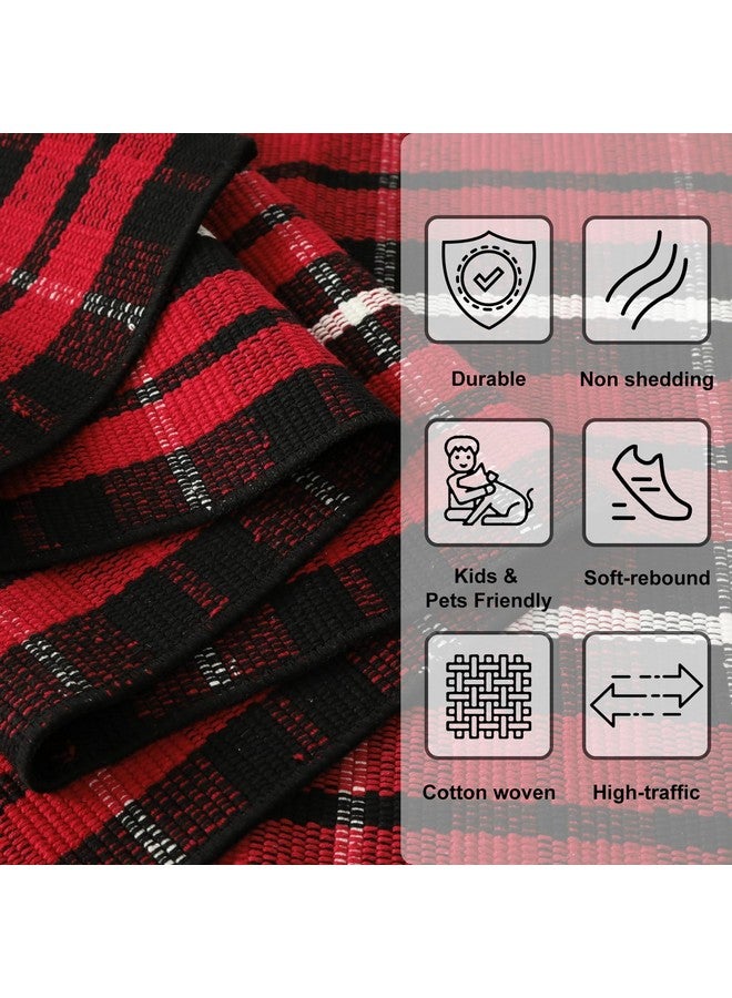 LEEVAN Buffalo Plaid Front Door Mat 24"x 51" Cotton Checkered Porch Rug Outdoor Washable Woven Welcome Doormat for Layered Kitchen Farmhouse Bathroom Entryway Throw Carpet, Black and Red - Image 2