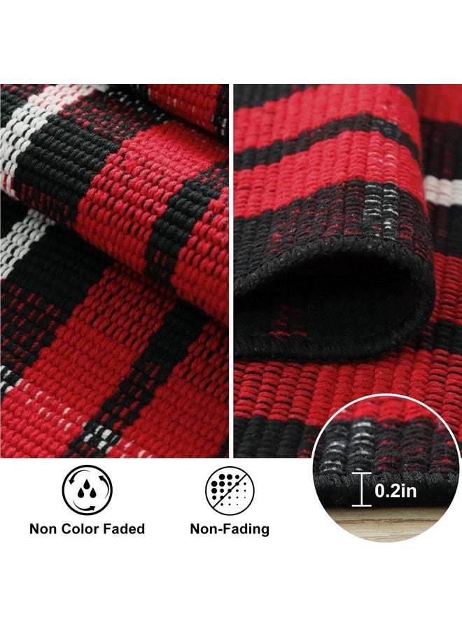 LEEVAN Buffalo Plaid Front Door Mat 24"x 51" Cotton Checkered Porch Rug Outdoor Washable Woven Welcome Doormat for Layered Kitchen Farmhouse Bathroom Entryway Throw Carpet, Black and Red - Image 3