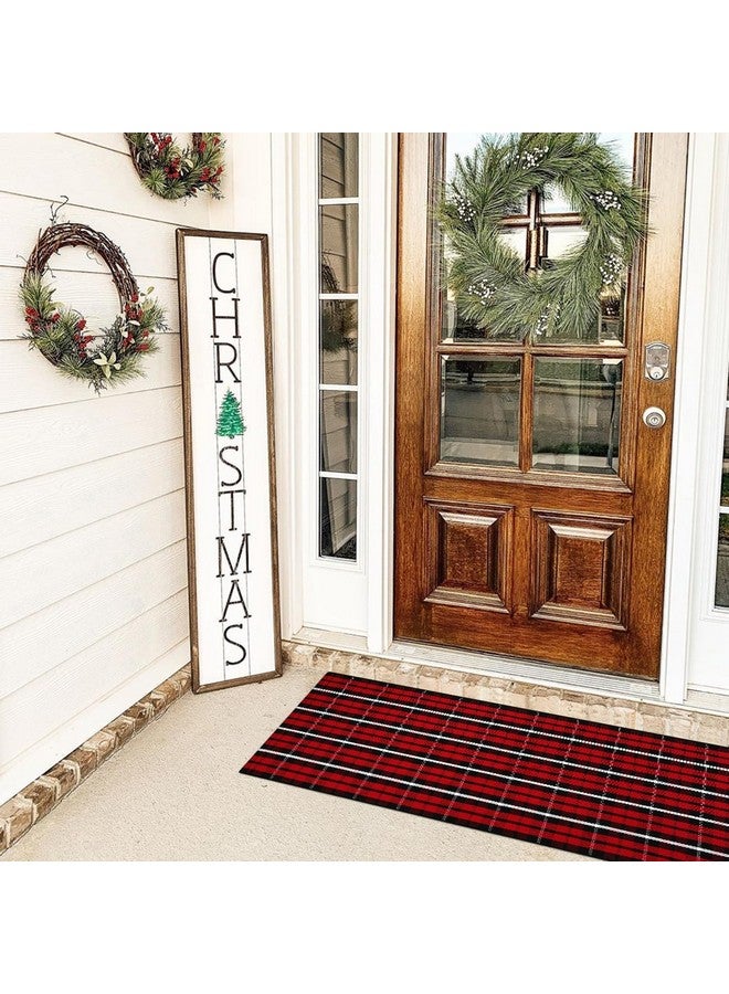 LEEVAN Buffalo Plaid Front Door Mat 24"x 51" Cotton Checkered Porch Rug Outdoor Washable Woven Welcome Doormat for Layered Kitchen Farmhouse Bathroom Entryway Throw Carpet, Black and Red - Image 4