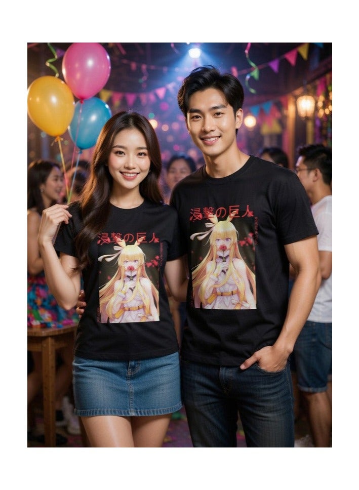 Dirty Lizard 1pc Unisex black t-shirt with Anime print 100% cotton 13 - Image 1