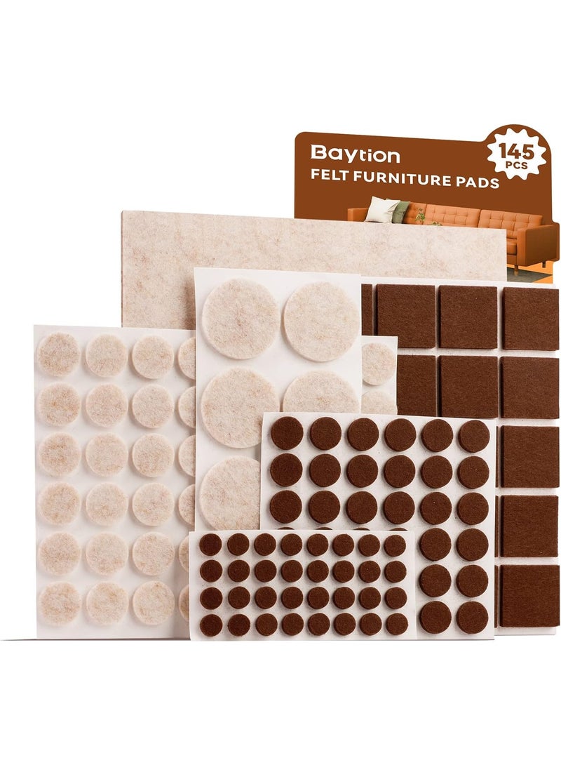 Baytion Felt Furniture Pads,145 Pcs Furniture Pads Self Adhesive,Cutable Felt Pads Scratch Resistant Hardwood Floor Protectors for Furniture Feet and Chair Legs - Image 1
