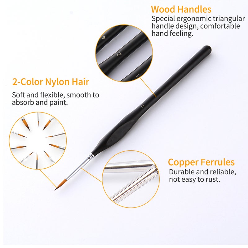 Detail Paint Brushes Set 10pcs Professional Miniature Fine Artist Painting Brushes Nylon Hair Ergonomic Wooden Handle Art Paintbrush for Acrylic Oil Watercolor Nail Face Craft Rock Model Painting - Image 3