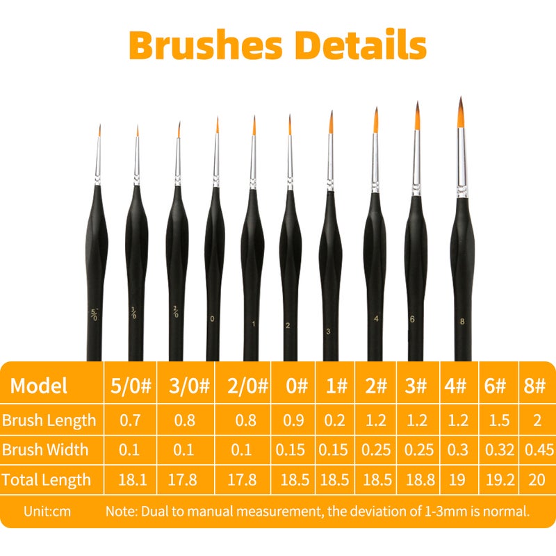 Detail Paint Brushes Set 10pcs Professional Miniature Fine Artist Painting Brushes Nylon Hair Ergonomic Wooden Handle Art Paintbrush for Acrylic Oil Watercolor Nail Face Craft Rock Model Painting - Image 4