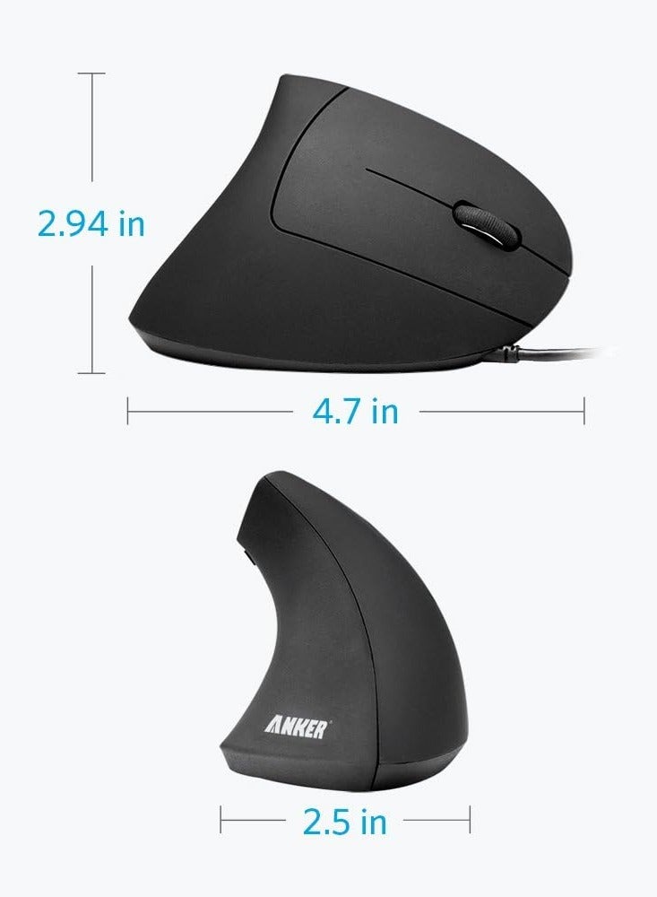 Anker Vertical ergonomic optical mouse – USB cable compatible, for right handers, hand and joint comfort, 1000/1600 DPI, 5 Buttons - Image 3