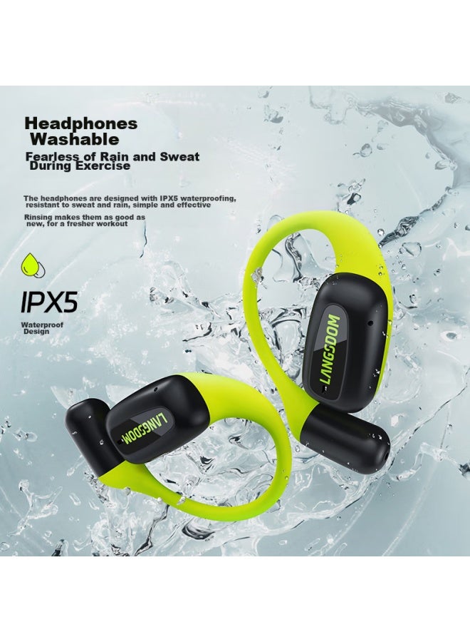 Langston Lanston Airfit Bluetooth Earhook Headphones With Bone Conduction Concept Open-ear Design Dual Mic Noise Reduction For Sports Running Cycling Compatible With Apple Xiaomi Phones Firefly Green - Image 4