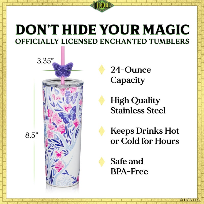 Dragon Glassware x Wicked: For Good 2-Pack 24 oz Vacuum Insulated Tumbler with Lid and Straw - Set of 2 Wicked Tumblers with 4 Straws and Toppers - Official Wicked Merch - Shadows - Image 3