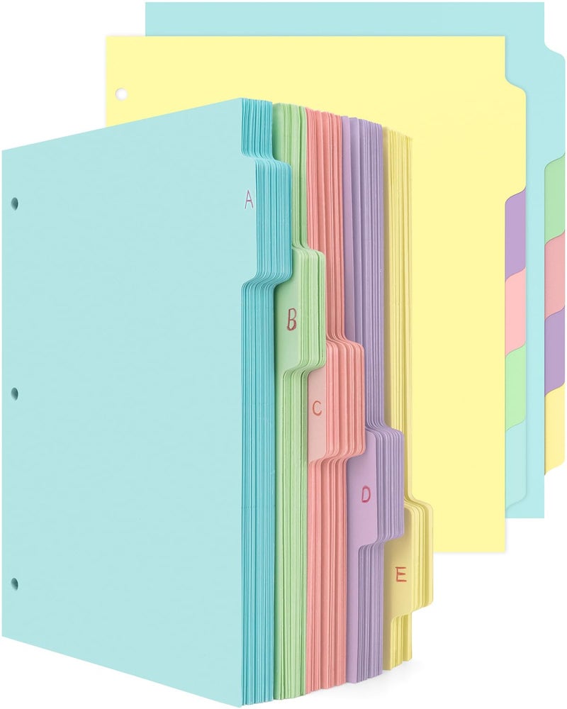 Dynta 3 Ring Binder Dividers with 5 Tabs Bulk 150 Pcs/30 Sets 8.5 x 11 Inches, Letter Size, 5 Colors Durable Paper 3 Hole Punch Index Divider for Kids, Women, Students - Image 1