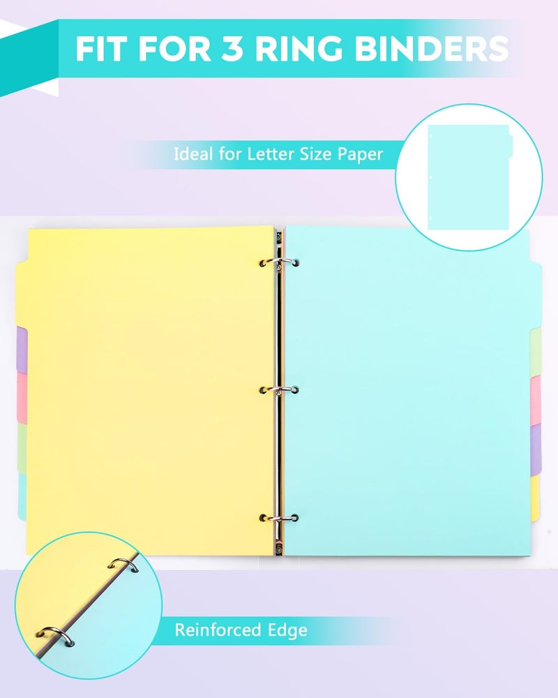 Dynta 3 Ring Binder Dividers with 5 Tabs Bulk 150 Pcs/30 Sets 8.5 x 11 Inches, Letter Size, 5 Colors Durable Paper 3 Hole Punch Index Divider for Kids, Women, Students - Image 5