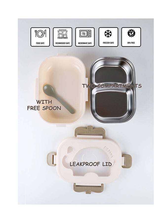 توشيونيكس علبة غداء للأطفال من الستانلس ستيل بسعة 1.4 لتر – آمنة للميكروويف، مانعة للتسرب، تحتوي على حجرتين وملعقة، تصميم كرتوني لطيف بشكل فيل – مناسبة للمدرسة، الحضانة، المنزل، المكتب، والسفر – خالية من BPA، خفيفة الوزن، متينة، وآمنة للفريزر وغسالة الصحون – 20 × 14 × 5 سم - Image 2