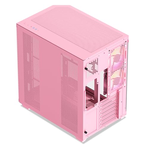 Vetroo CT3 ATX Mid-Tower Gaming Computer PC Case, Dual Chamber Panoramic Tempered Glass, Supports 360mm Radiator & 11 Fans, Up to 410mm GPU, Type-C Ready, High-Airflow for 50 Series GPUs - Pink - Image 4
