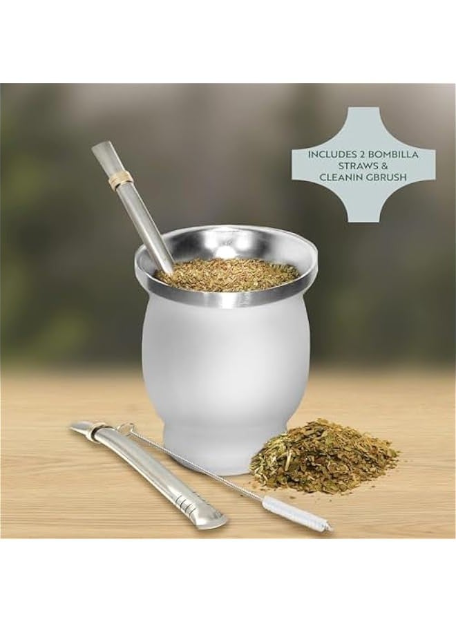 TRASSLE Yerba Mate Tea Cup - Yerba Mate set Includes One Yerba Mate Cup, 2 Bombilla Mate Straws and Brush - Stainless Steel Double-Wall | Easy to Clean Yerba Mate Gourd, 8oz - Image 1