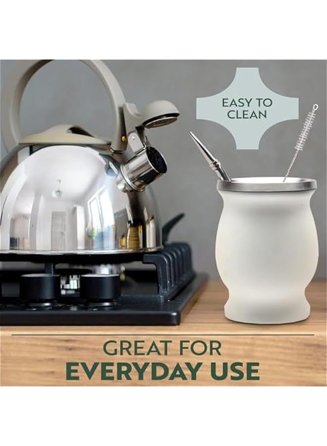 TRASSLE Yerba Mate Tea Cup - Yerba Mate set Includes One Yerba Mate Cup, 2 Bombilla Mate Straws and Brush - Stainless Steel Double-Wall | Easy to Clean Yerba Mate Gourd, 8oz - Image 3