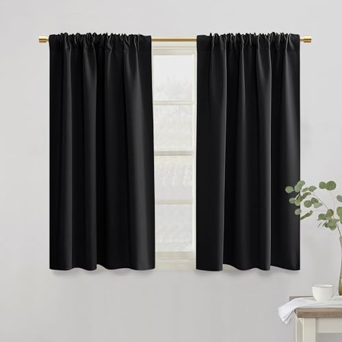 PANELSBURG Short Blackout Curtains for Bedroom42 Inch Length Curtains with Rod Pocket for Bathroom Kitchen WindowBlack