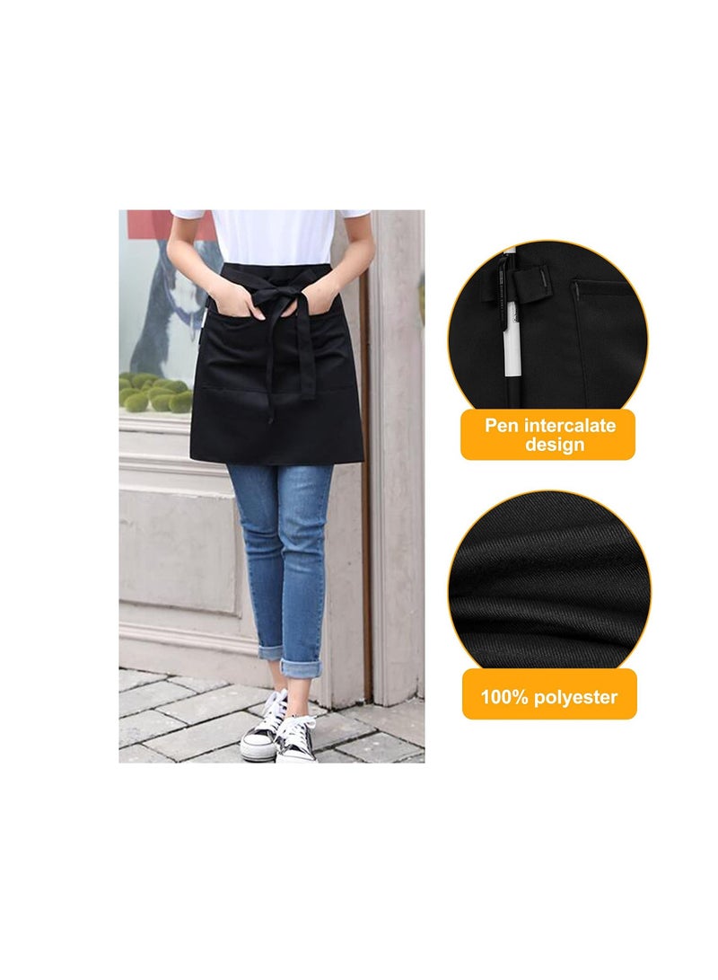 KASTWAVE Waist Apron, KASTWAVE Black Half Aprons Short Cloth Aprons Men and Women Waitress Apron for Home Kitchen Restaurant Work Bistro Gardening Chef Waiter Cooking and Baking (2 Packs) - Image 4