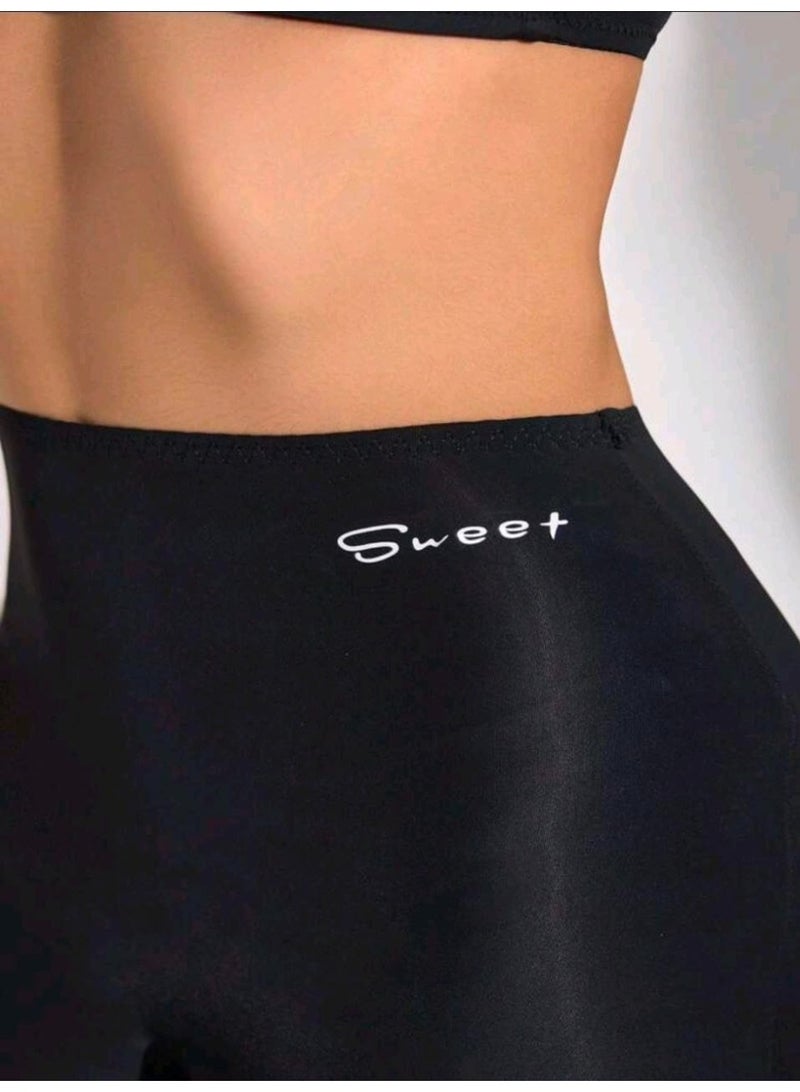 SHEIN-Women Letter Print High Waist Casual Antiexposure Shorts, For Everyday Wear (Black) - Image 3