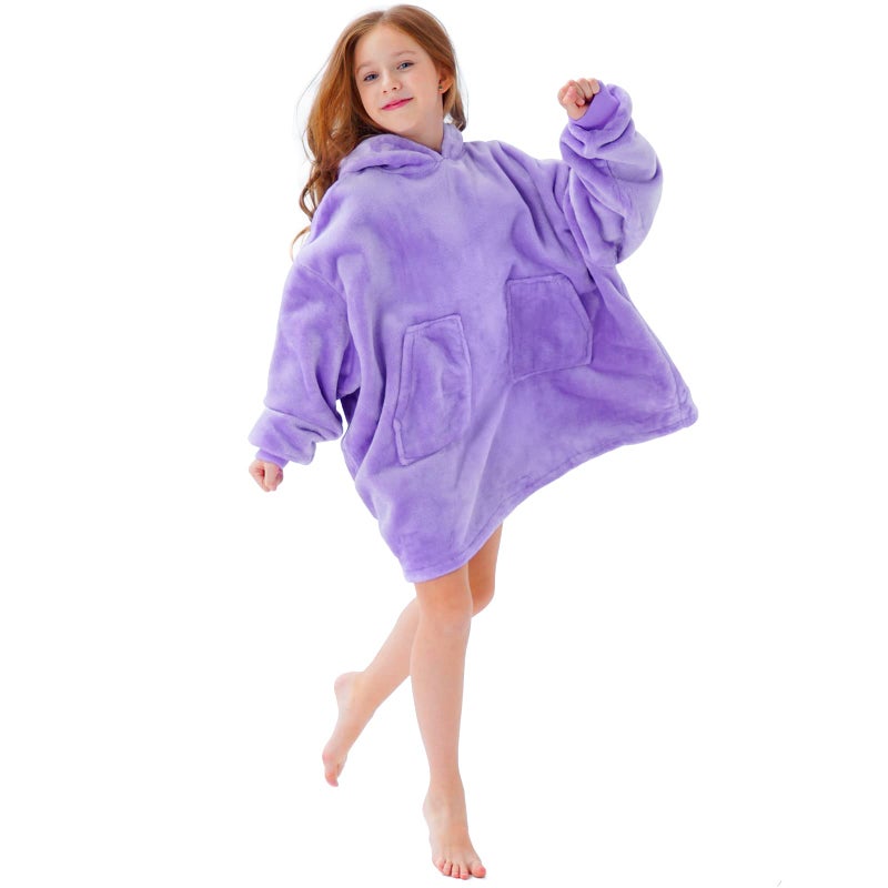 Aemicion Aemicion Wearable Blanket Hoodie for Kids Super Soft Warm Oversized Hooded Blanket Sweatshirt Hoodie Blanket for Boys Girls Light Purple