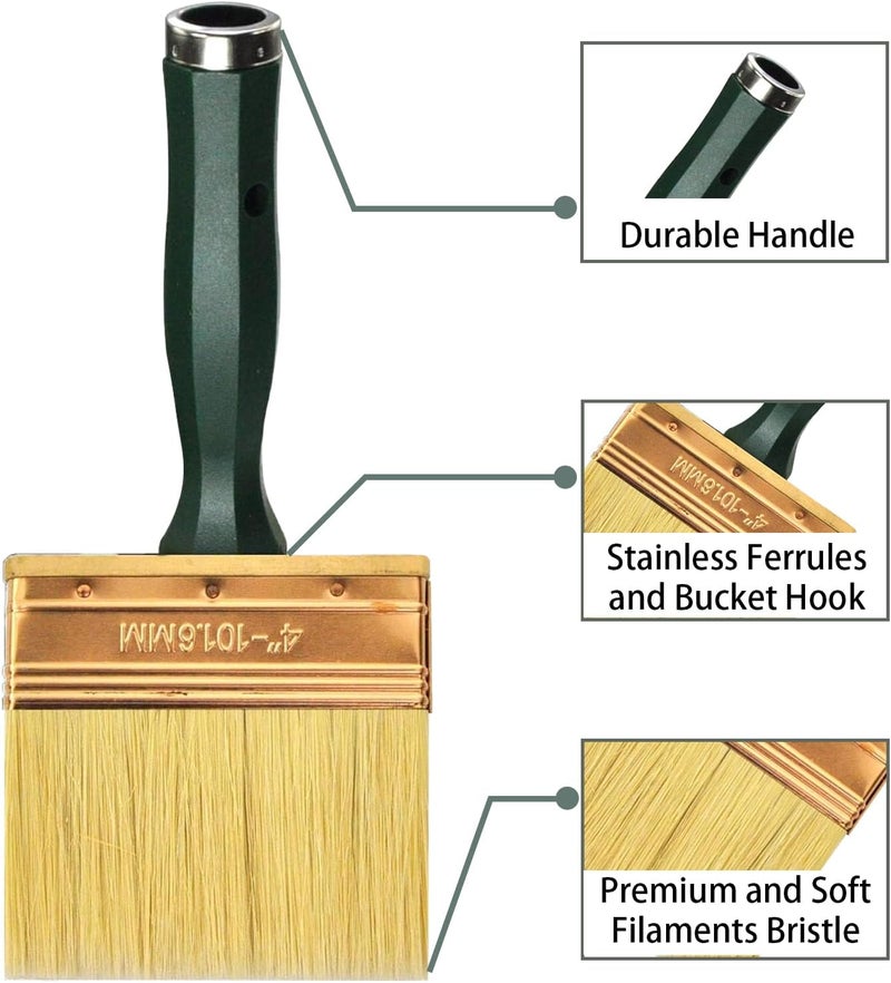 KingOrigin Deck Stain Brush Set, 3 Pack Large Paint Brushes (4", 5", 6") with Threaded Extension Hole, Deck Stain Applicator, Masonry Brush, Stain Brushes for Wood Deck, Fence, Walls and Furniture - Image 3