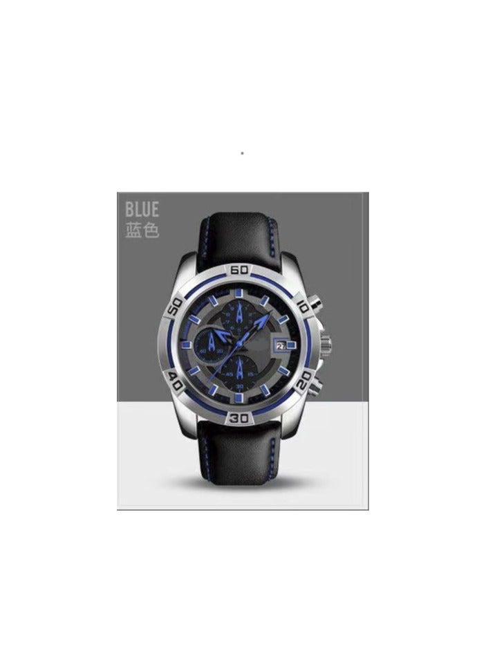 أم واي كيه ساعة توقيت للرجال من MYK مقاومة للماء كرونوغراف كوارتز تناظرية وعرض التاريخ، باللون الأزرق - Image 1