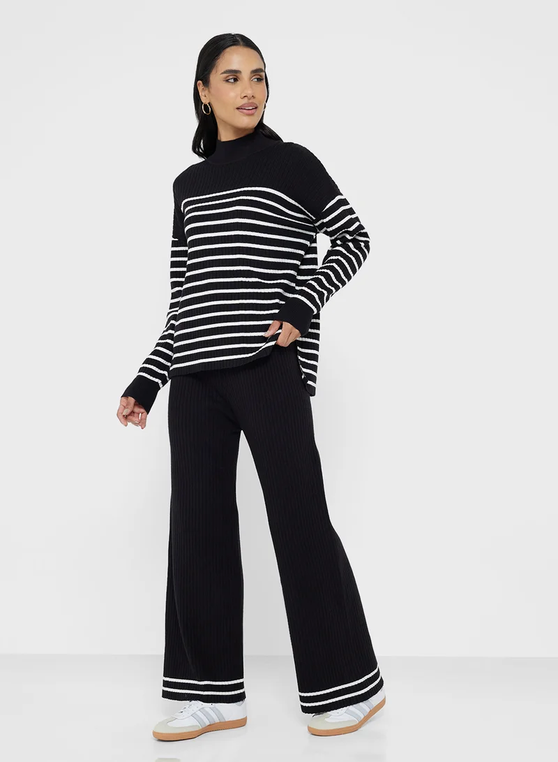 Ginger Basics High Neck Relaxed Fit Stripe Sweater & Pant Set