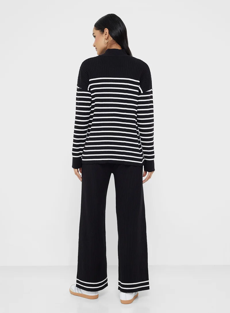 Ginger Basics High Neck Relaxed Fit Stripe Sweater & Pant Set