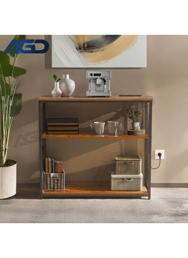 AGD - Adjustable Console Table with Charging Station, Entryway Table, Coffee Corner with Storage Shelf and Power Outlet Entryway Table for Couch Hallway Entrance Living Room - Image 1