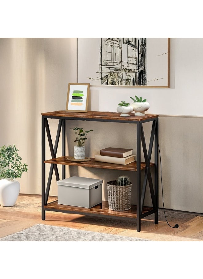 AGD - Adjustable Console Table with Charging Station, Entryway Table, Coffee Corner with Storage Shelf and Power Outlet Entryway Table for Couch Hallway Entrance Living Room - Image 1