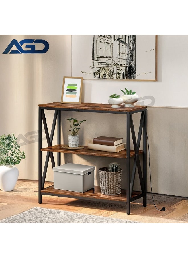 AGD - Adjustable Console Table with Charging Station, Entryway Table, Coffee Corner with Storage Shelf and Power Outlet Entryway Table for Couch Hallway Entrance Living Room - Image 1