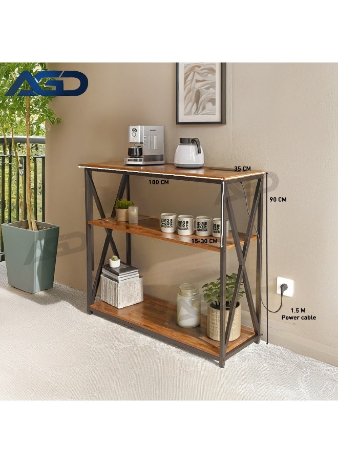 AGD - Adjustable Console Table with Charging Station, Entryway Table, Coffee Corner with Storage Shelf and Power Outlet Entryway Table for Couch Hallway Entrance Living Room - Image 1