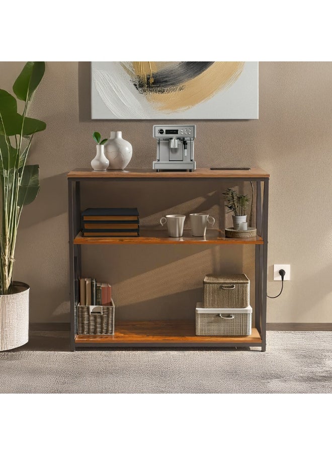 AGD - Adjustable Console Table with Charging Station, Entryway Table, Coffee Corner with Storage Shelf and Power Outlet Entryway Table for Couch Hallway Entrance Living Room - Image 1